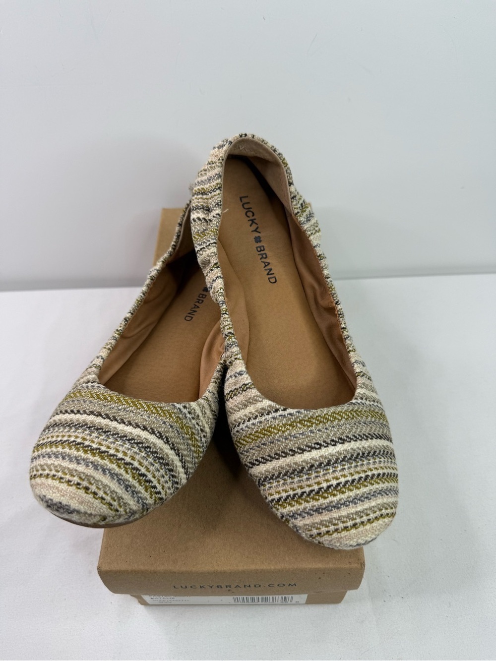 Lucky Brand Emmie Striped Knit Ballet Flats  Neutral Stripe Size 9